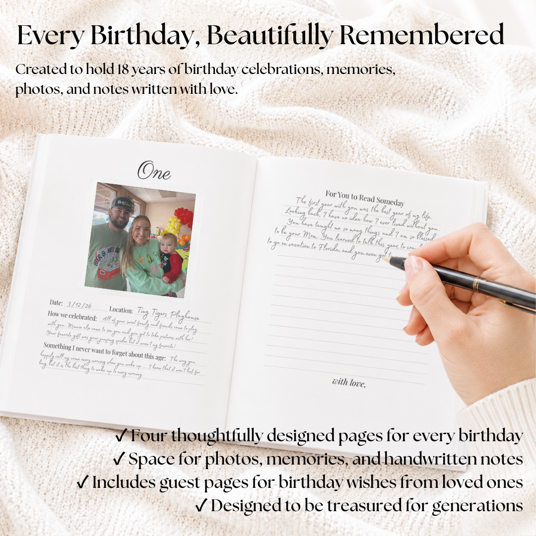 Personalized Birthday Memory Book, Birthday Keepsake, 18 Year Birthday Tradition, First Birthday to 18 Gift