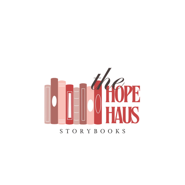 Logo of 'the HOPE HAUS' with stylized books on a light pink background